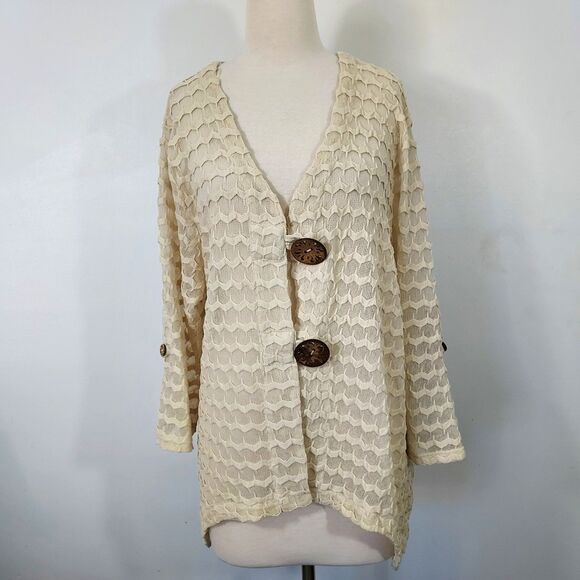 Multiples Cardigan Womens Plus Size 3X Sheer Beige Button Front Asymmetrical NWT - Picture 2 of 12